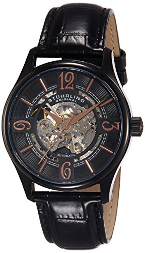 Stuhrling Original Men's 992.02 Legacy Automatic Skeleton Black Watch with Leather Strap