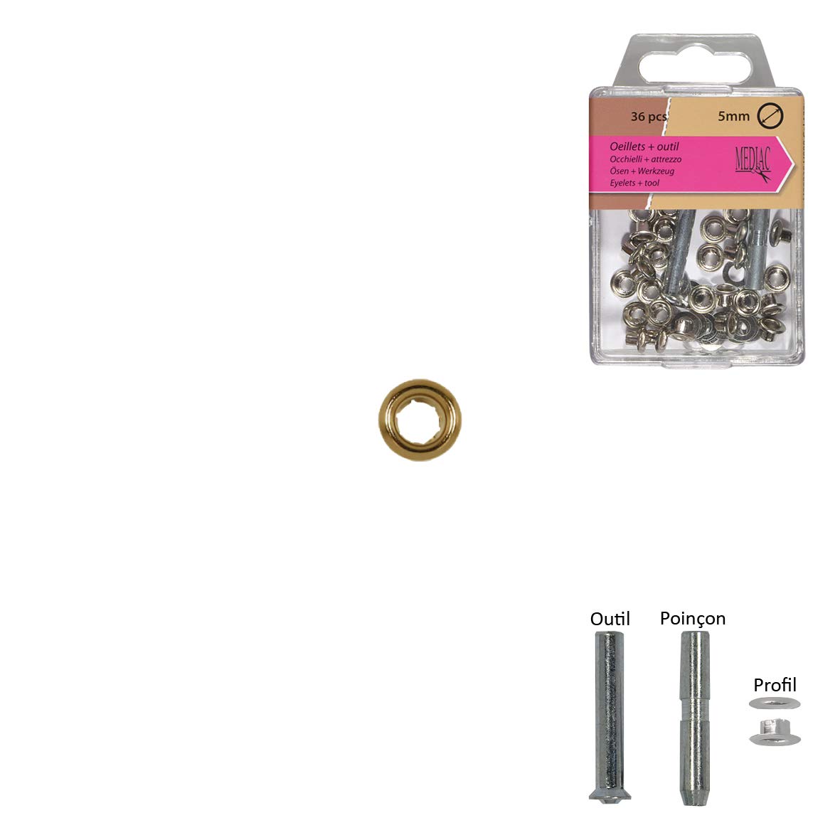 mediac Eyelets + Tool 5 mm x 36 mm