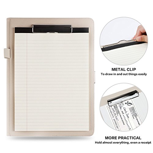 Padfolio Business/Resume Portfolio, AHGXG Leather Folder with Clipboard Document Organizer with Paper Clip, Letter Writing Pad, Pen Holder, Magnetic Closure and Pockets Contrast Stitch for Interview