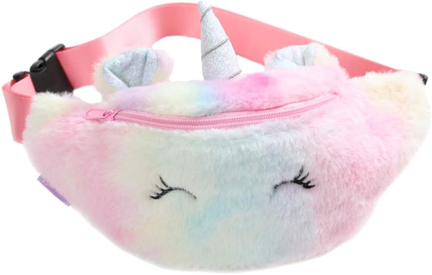 TENDYCOCO Fanny Pack Gilrs Uniocrn Plush Waist Pack Cute Small Chest Bag Cartoon Sling Travel Bag for Baby Kids Girls - Violet