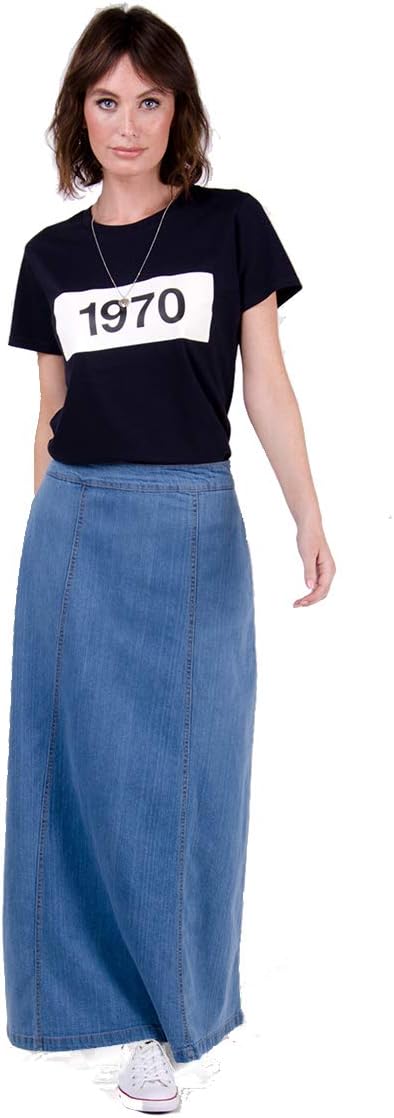 Matilda Denim Maxi Skirt - Palewash Long Jean Skirt with Stretch US 10-20
