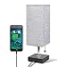 USB Table Desk Lamp, Grey Bedside Nightstand Lamp with USB Charging Port, Solid Wood Unique Lampshade,Convenient Pull Chain for Bedroom Living Room primary