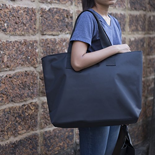 Large Nylon Tote Bag For Shopping, Beach, Sports, Gym - With Double Top Zipper And Long Handles - Heavy Nylon Canvas With Lining - Thumbnail 5