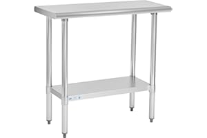 HALLY SINKS & TABLES H Hally Stainless Steel Table for Prep & Work 18 x 36 Inches, NSF Commercial Heavy Duty Table with Undershelf and Galvanized Legs for Restaurant, Home and Hotel
