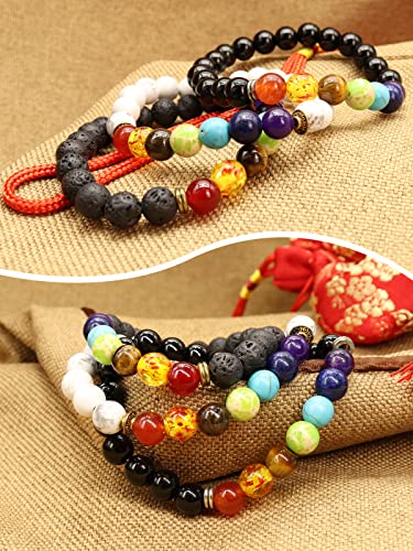 Agsnilove Crystal Healing Stones with Chakra Bracelet Set Bright Black Bead Stretch Bracelet 7 Chakras Gemstones Healing Crystal Meditation Spiritual Gifts