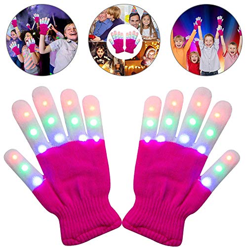 Charlemain LED Handschuhe Kinder,6 Modus, blinkende Handschuhe Spielzeug für Weihnachten, Halloween, Konzert, Geschenke, kleine LED Handschuhe für Kinder, Mädchen, Junge, Geschenk(5-10 Jahre)