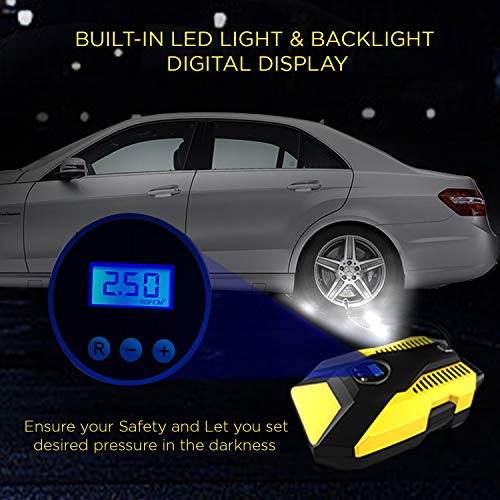 VXDAS Car Tire Inflator,Portable Air Compressor Pump 12V DC Auto Digital Tire Pump 150 PSI Pressure Gauge with LED Light for Car Bicycle Balls Swimming Rings Toy