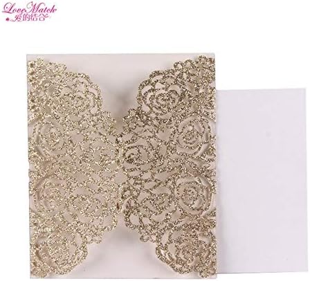 Cards & Invitations - 5 Sets Laser Cut Wedding Invitations Card Wedding Favors and Gifts Glitter Party Invitation Card Wedding Decoration Party Favors - (Color: Golden, Size: 15X13cm)
