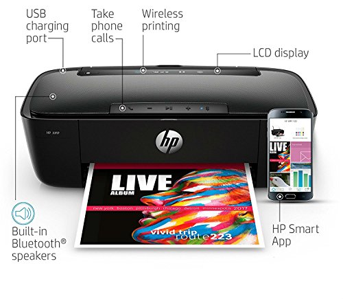 HP AMP 100 Inkjet All-in-One Printer with Integrated Smart AMP Bluetooth Speaker & HP Mobile Printing – in Black (Renewed)