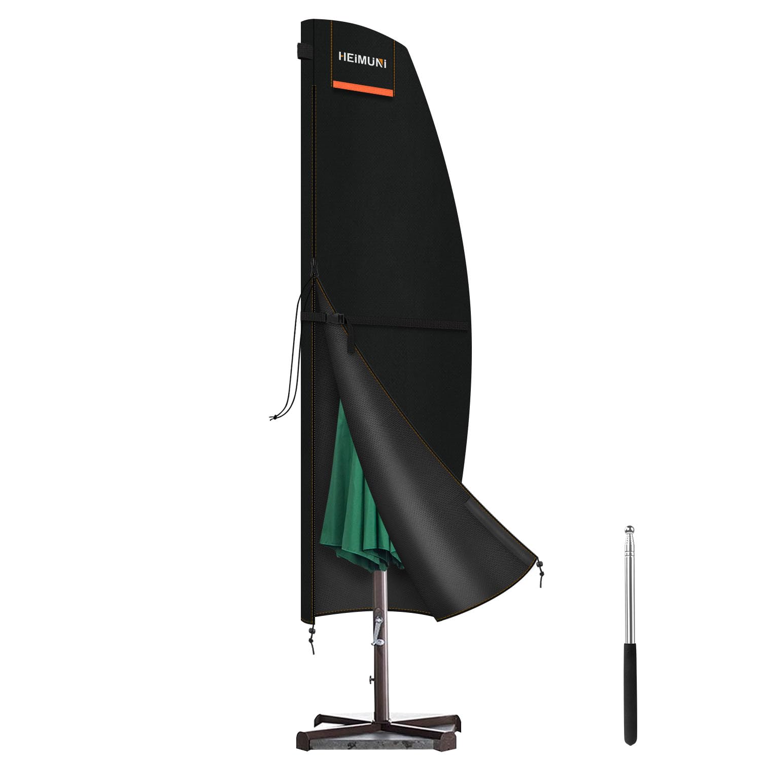 HEIMUNI Garden Parasol Covers, Cantilever Parasol Cover 2-4m Garden Umbrella Covers Waterproof Heavy Duty 420D Oxford Large Patio Umbrella Cover with Zip and Rod, 230x45/70/50cm