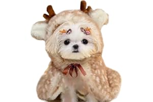 ANIAC Christmas Puppy Reindeer Costume Xmas Dog Elk Cloak with Antlers Cat Santa Cape Christmas Dog Outfit for Small Medium Dog (Large, Brown)