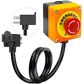 Inline Power Emergency Stop Push Button Switch Piggyback Plug Cable | 3.3ft 14AWG Waterproof Extension Cord with Emergency Button Switch, AC/DC 10A-125V