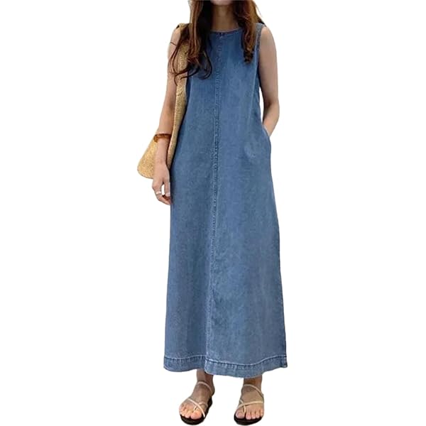Vestido De Mezclilla Para Mujer, Casual, Holgado, Sin Mangas