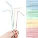Tomnk 300pcs 9.4 inches Flexible Plastic Drinking Straws Bendable Straws Striped Multi Colored Disposable Bendy Straws