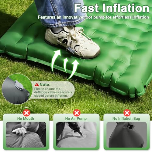 JATEKA Inflatable Camping Mattress Ultra Light with Integrated Cushion 14 cm Single Inflatable Mattress for Outdoor Travel Beach Camping Mattress Light Blue Green