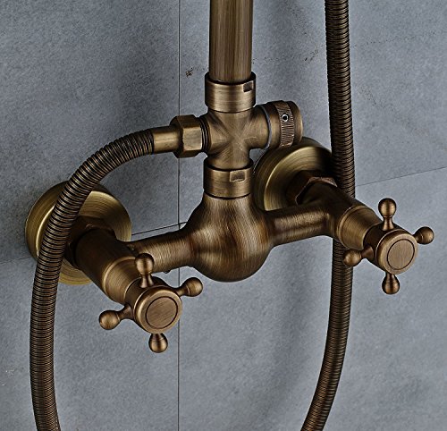 Senlesen Antique Brass Bathtub Mixer Faucet 8-inch Rainfall Shower Head + Handheld Sprayer - Thumbnail 6