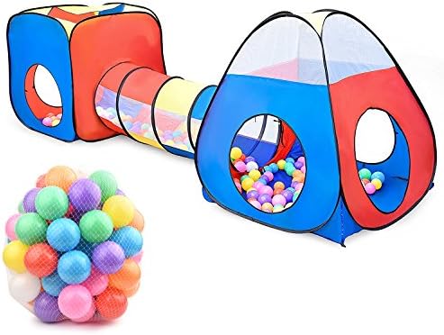 Play Tunnel Tent, XIEMIN Kids Pop Up Play Tunnel with 100 pcs Playballs Indooor Outdoor Crawl Play Tent Set for Childrens, Toddlers, Boys, Girls, Babies