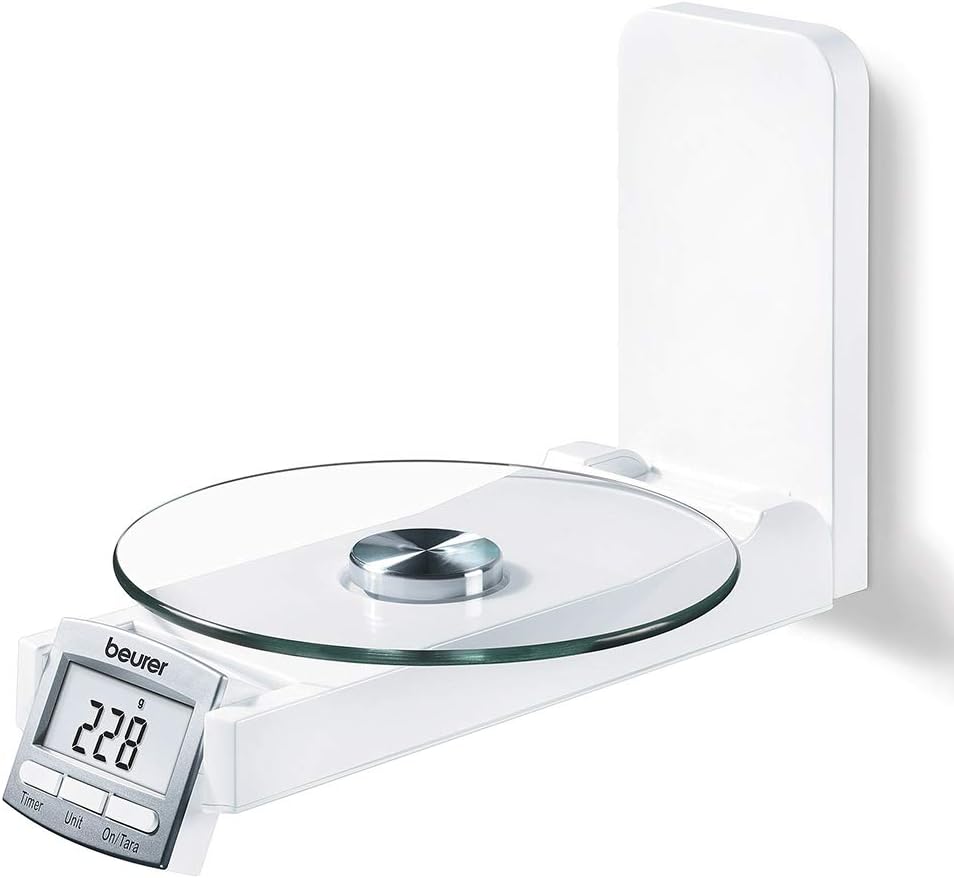 Beurer KS 52 Design-Wandküchenwaage, klappbare Küchenwaage zur Montage an der Wand, platzsparend und jederzeit griffbereit