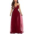 XXTAXN Women's Sexy Deep V Neck Split Cocktail Party Formal Bridesmaid Maxi Dress