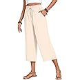 Anyhold Womens Capri Pants Loose High Waisted Wide Leg Lounge Pants Drawstring Casual Palazzo Trousers with Pockets