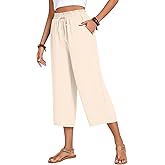 Anyhold Women's Capri Pants Drawstring Casual Palazzo Trousers with Pockets Loose High Waisted Wide Leg Lounge Pants