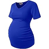Bhome Maternity Shirt Short Sleeve Pregnancy Tshirt Side Ruched Tee Top