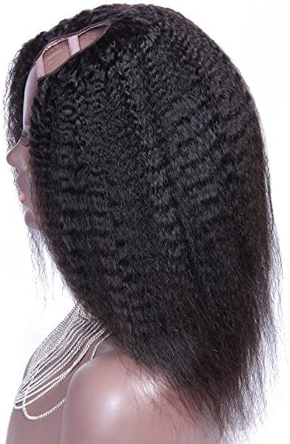 Addcolo Kinky Straight Upart Wig Virgin Brazilian Hair U Part Wig For Sale Natural Color 1x4 Left Part 130% Density 16Inch