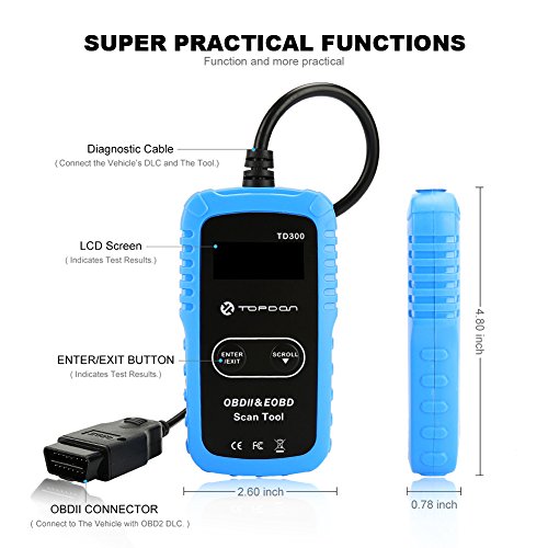 TT TOPDON TD300 OBD2 Scanner Code Reader with Engine Light Turn-Off, I/M Readiness Check, 7000 DTC Definitions
