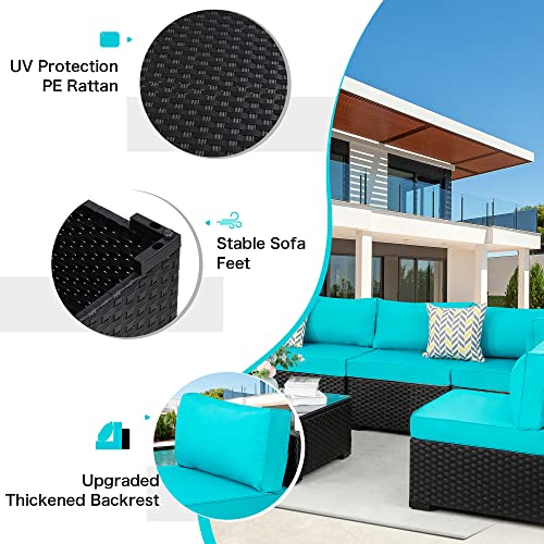 Walsunny 7 Piece Outdoor Sectional Patio Furniture Set, Outdoor Couch Wicker Patio Furniture