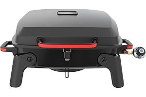 Megamaster 1-Burner Portable Gas Grill with Locking Lid, 11,000 BTU Stainless Steel Burner, Foldable Legs, Small Propane Grill for Outdoor Cooking, Camping, BBQs, Patios, and Gardens - 820-0065C