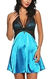 Avidlove Women's Halter Satin Nightgown Lace Cup Mini Slip Sexy Nightie