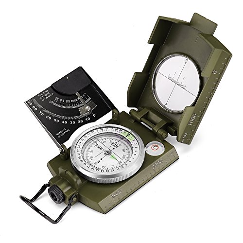 Flexzion Professional Multifunction Military Army Metal Sighting Compass Waterproof - Clinometer with Carrying Bag for Outdoor Navigation Camping Climbing Hunting Hiking Geology Adventure Travel Green