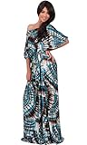 KOH KOH Women's One Shoulder 3/4 Sleeve Abstract Print Maxi Dress