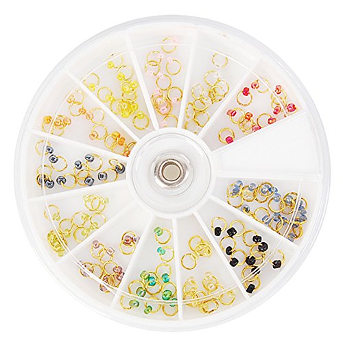 Born Pretty 12 Colors 120Pcs Pearl Gold Nail Art Dangle Ring Bead Charm #435