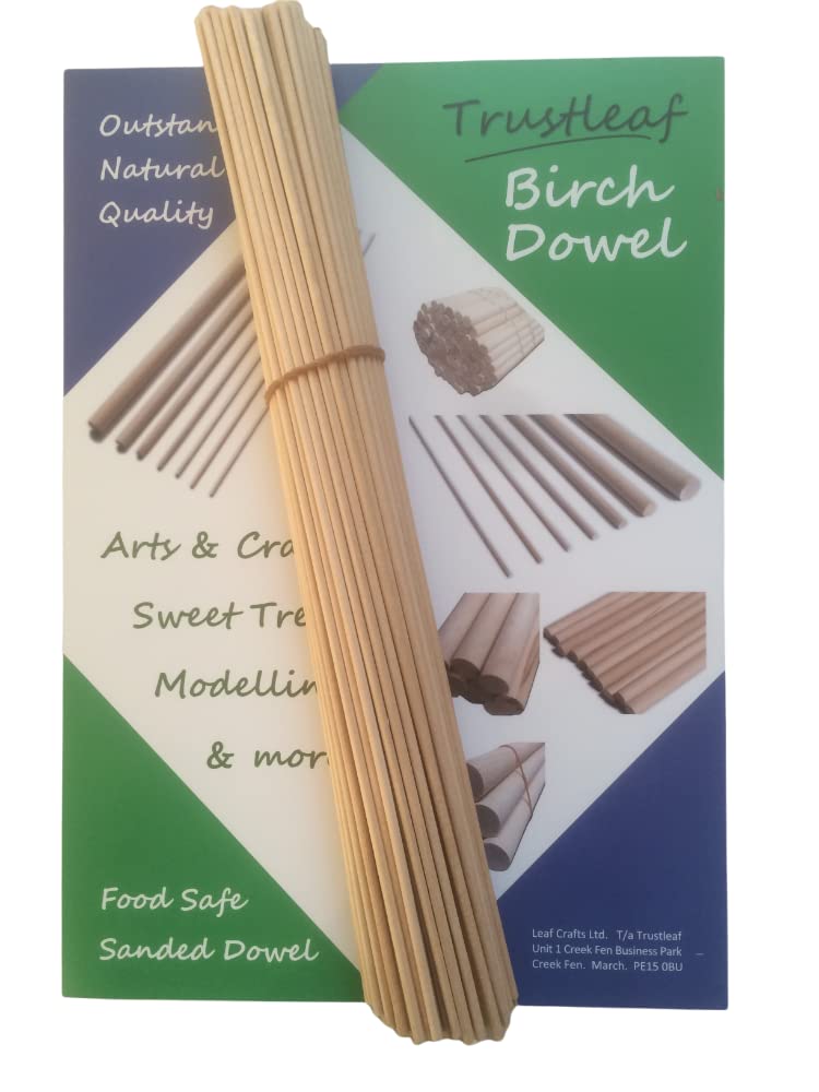 Trustleaf 3mm x 30cm Birch Hardwood Wooden Dowels (100 Dowels)