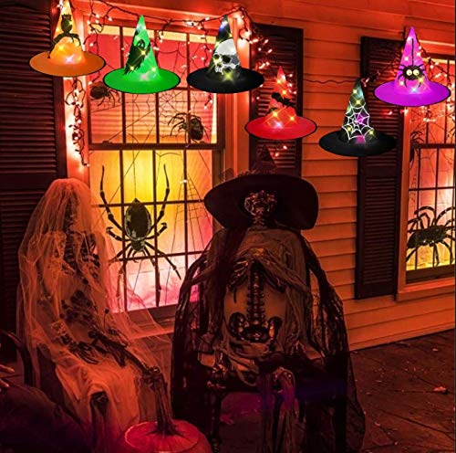 HIGBRE-Halloween-Decorations-Witch-Hats-6Pcs-Hanging-Lighted-Witch-Hat-Outdoor-Halloween-Decor-for-Tree-Porch-Yard