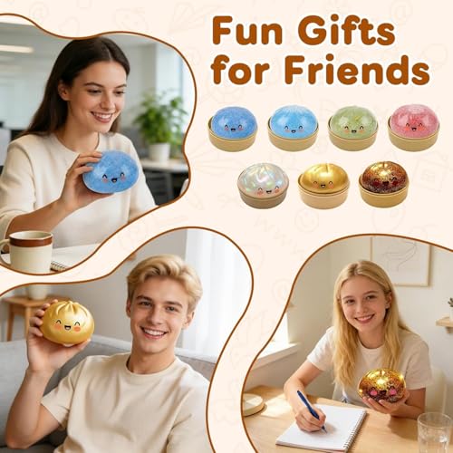 ORCHID M® 2 Pcs 3.1" Big Glitter Dumpling Squishy, Dumpling Box, Colorful Dumplings Stress Balls Fidget Sensory Toys, Stress Relief Squeeze Fidget Toy for Kids Adults (Pink, Gold)