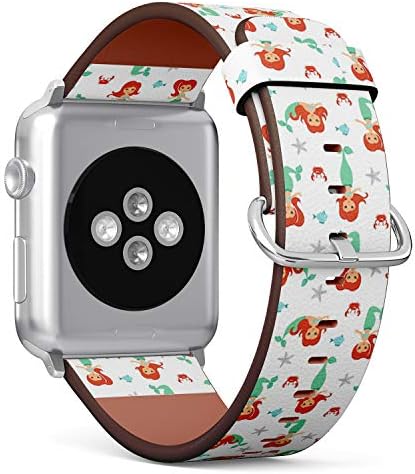 RyanukaCompatible with Apple iWatch Series 1/2/3/4 (38mm & 40mm), Replacement Leather Bracelet Wristband Strap [ Cute Cartoon Little Mermaid Girls ]