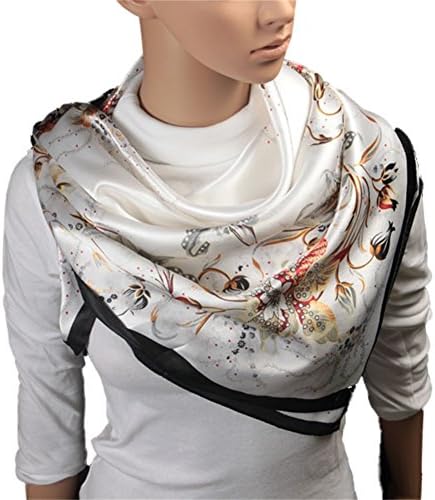 35" Silk Square Scarf Hijab Wraps Neckerchief For Women Women's Scarves floral Pattern Flower Print Square Silk Scarves Shawls (blue)