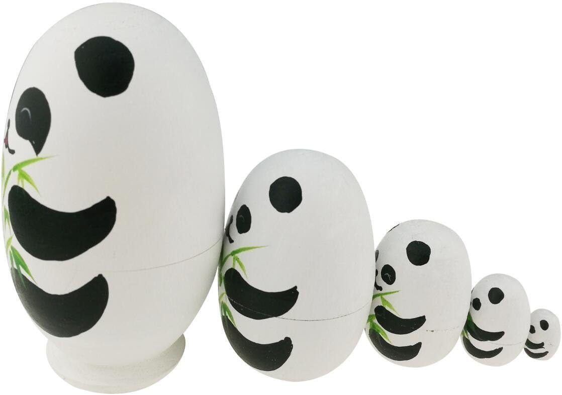 Set 5 Pcs Cute Egg Shape Panda Bear Animal Theme Wooden Stacking Toy Handmade Russian Nesting Dolls Matryoshka Dolls Panda Stuff for Kids Toy Panda Party Supplies Easter Gift - Image 3