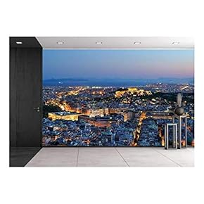View Over The Athens at Night, Greece - Removable Wall Mural | Self-Adhesive Large Wallpaper - 66x96 inches