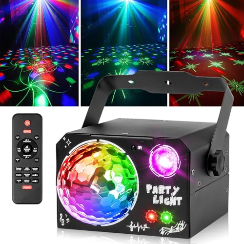 Nigecue 4 in 1 Discolicht Partylicht mit Fernbedienung, Musikgesteuert Disco Licht mit RGB Kugelleuchten, UV Schwarzlicht, Sprachsteuert LED DJ Party