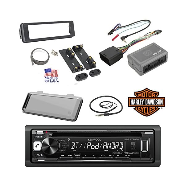 98-2013-Kenwood-Harley-Touring-Install-Adapter-Dash-Kit-FLHT-FLHTC-FLHX-CD-MP3-AMFM-Radio-Stereo-With-Bluetooth-Streming-Music-With-Steering-Wheel-Thumb-Control-Interface-Enrock-Antenna-Cover