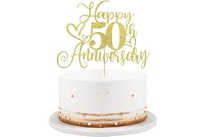 LVEUD golden Glitter Happy 50th Anniversary Cake Toppers-Wedding Anniversary Party Decorations,gold Wedding Party，Birthday Party Decorations,Company Anniversary Party/50th Birthday Party Decorations (50th)
