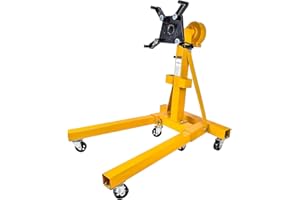 JEGS Folding Engine Stand | Geared Rotating Head | Yellow Finish | 1500 LBS Capacity | 360 Degree Adjustable Mounting Head | 6 Ball-Bearing Swivel Caster Wheels | Heavy-Duty Square Steel Frame