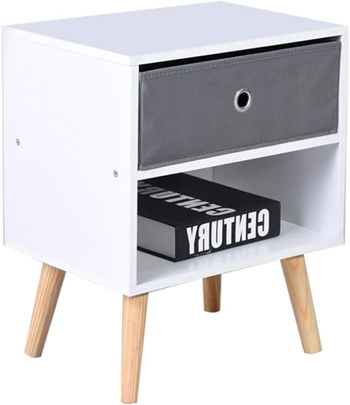Asuuny Bedside Table Bedside Cabinets 2 Shelves With Drawer Side Table Modern Nightstand With Natural Pine Legs For Living Room Bedroom White 15 4 X 11 4 X 19 Inch Amazon Co Uk Kitchen Home