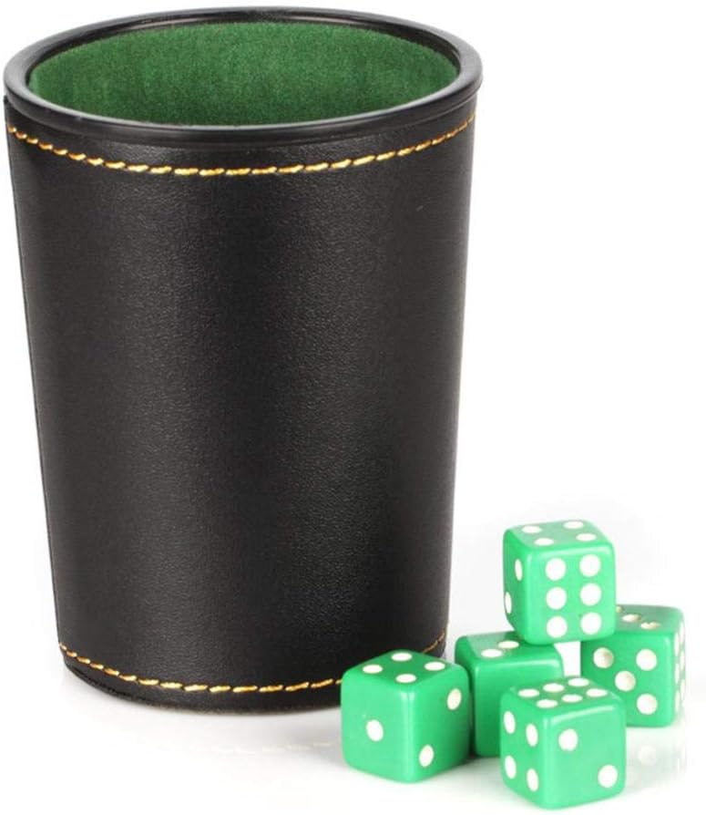 cuffslee PU Leather Dice Cup Set, Shaker Cup With 5 Dices Stable Sturdy Comfortable Hand Feeling