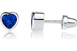 CHERISHED MOMENTS Girls' Sterling Silver CZ Simulated Birthstone Heart Earrings with Screw Back for Baby, Toddler and Kids (6mm)