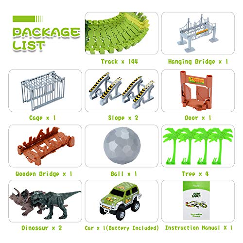 image for Veken Slot Car Race Track Set 2 Dinosaurs, 1 Race Car Toy, Cage, Ball,