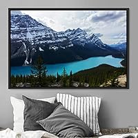 Framed Canvas Wall Art Calming Waters Aerial Cool Lake Landscape Multicolor Photography Realism Relax/Calm - 16x24 inches
